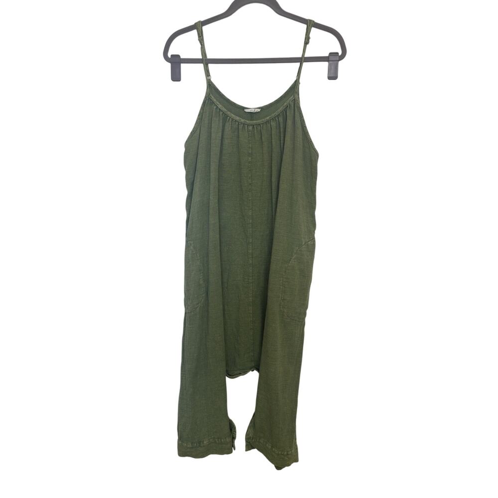 Easel Green Harem Jumpsuit Oversized Small Pockets Boho Loungewear Sleeveless